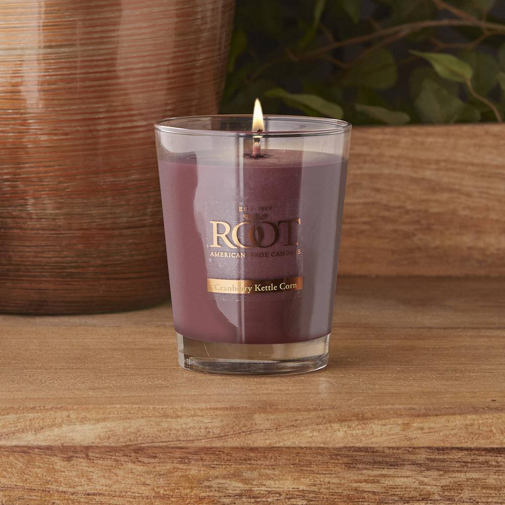 Root Candles Veriglass Cranberry Kettle Corn Scented Jar Candle