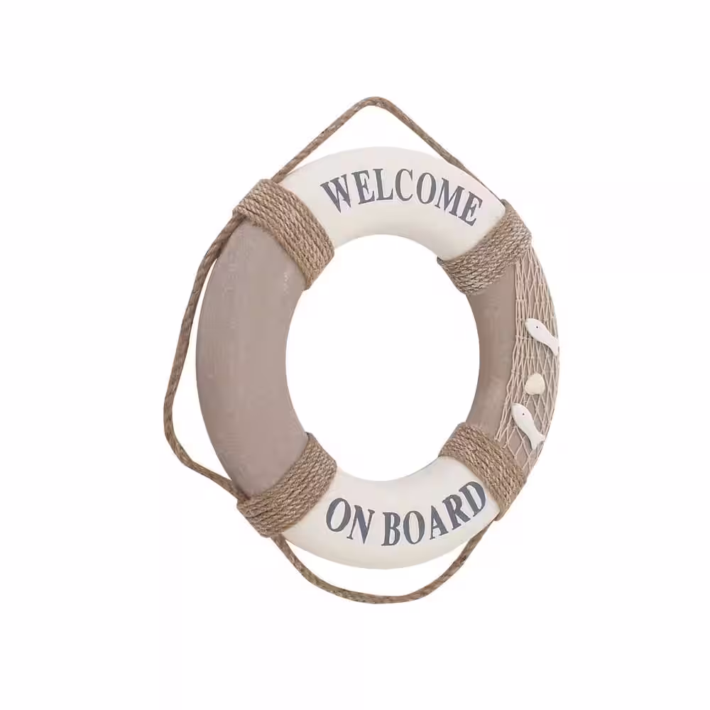 Litton Lane Resin White Rope Life Ring Sign Wall Decor