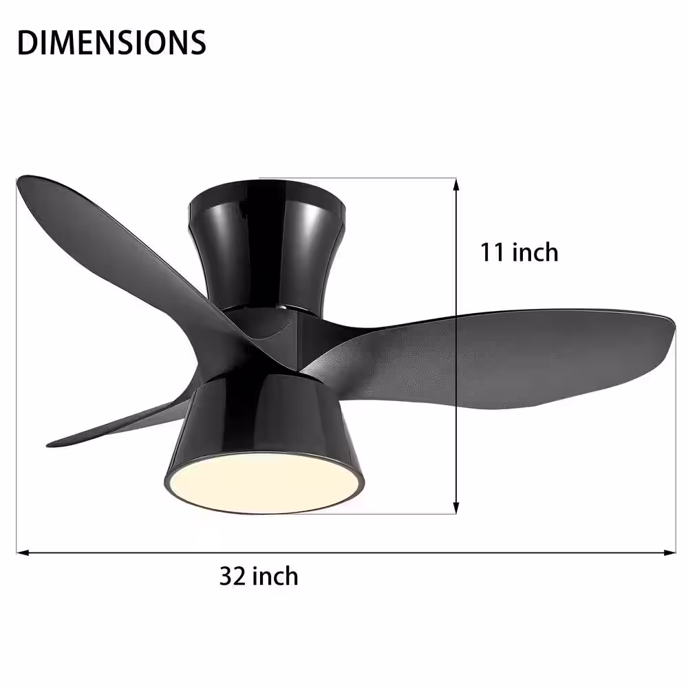 None Light Pro 32 in. LED Indoor Black Flush Mount Ceiling Fan with Light and DC Motor
