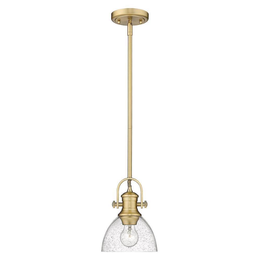 Golden Lighting Hines 1-Light Brushed Champagne Bronze Seeded Glass Shaded Pendant Light