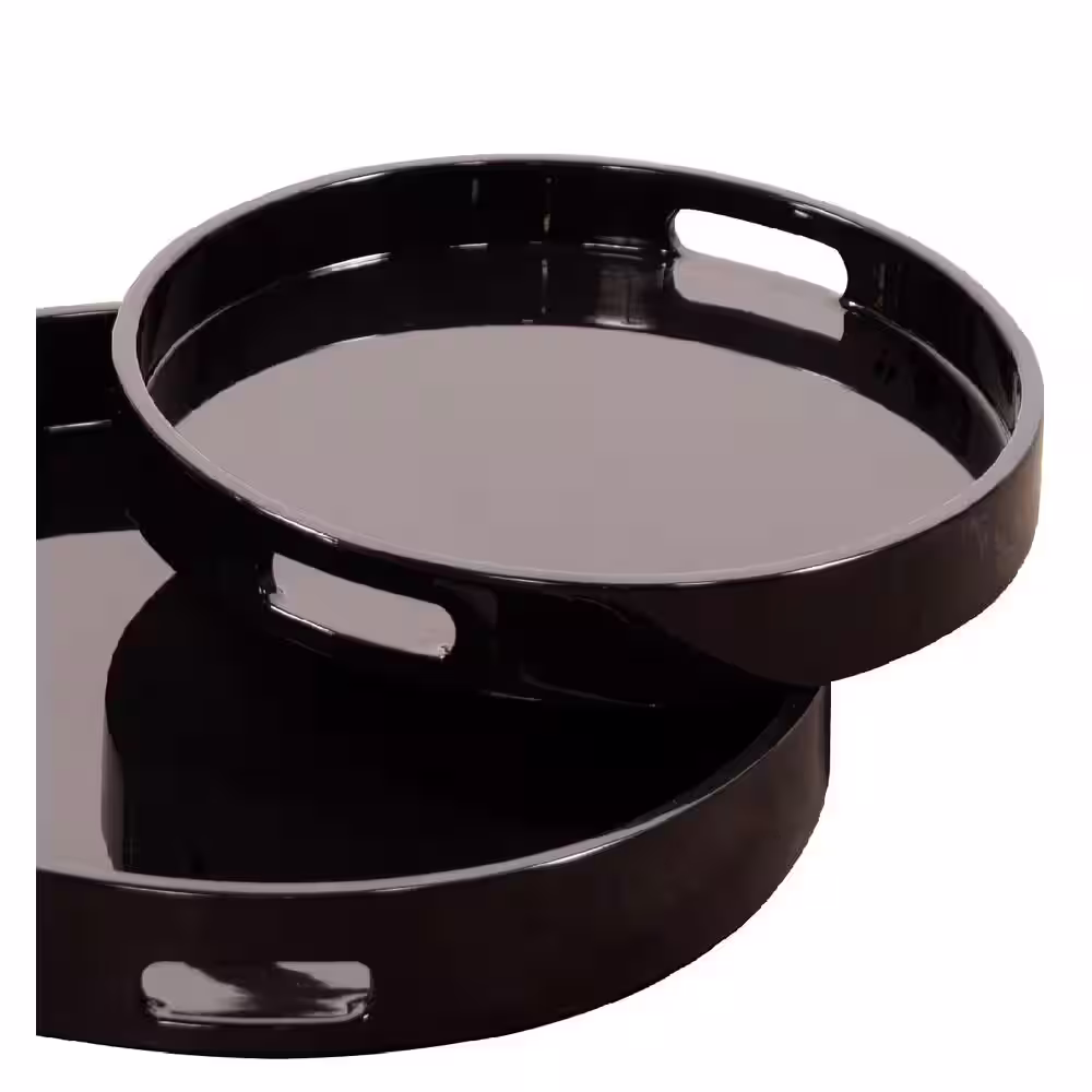 Marley Forrest Black Lacquer Round Wood Decorative Tray Set