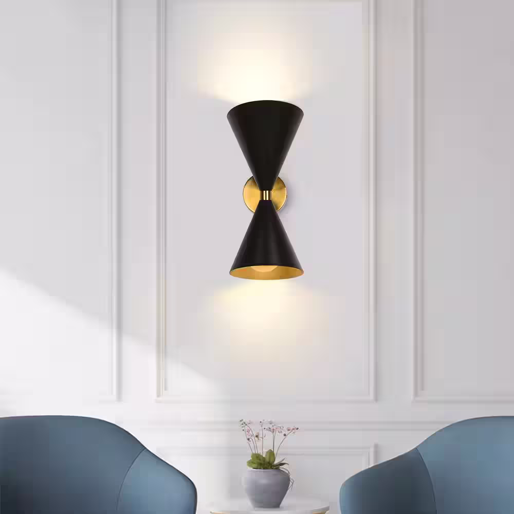 RRTYO 2-Light Black Wall Sconce with Light Direction of Up and Down
