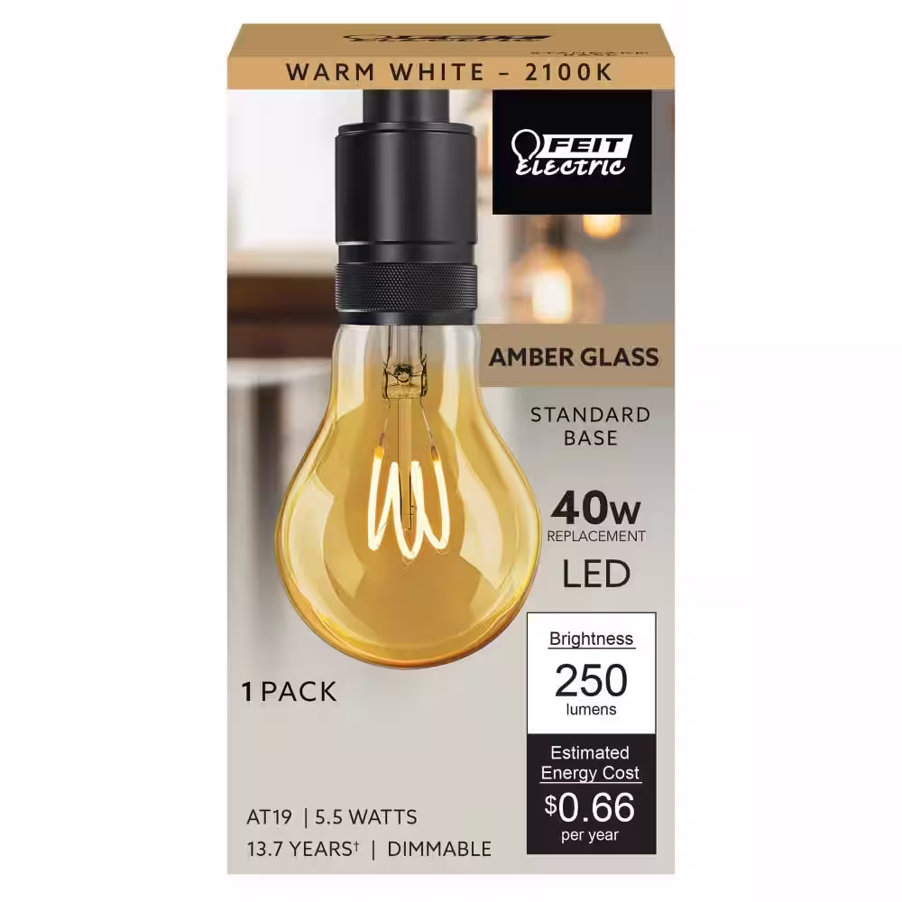 Feit Electric 40-Watt Equivalent A19 Dimmable H Shape Filament Amber Glass E26 Vintage Edison LED Light Bulb, Warm White (24-Pack)