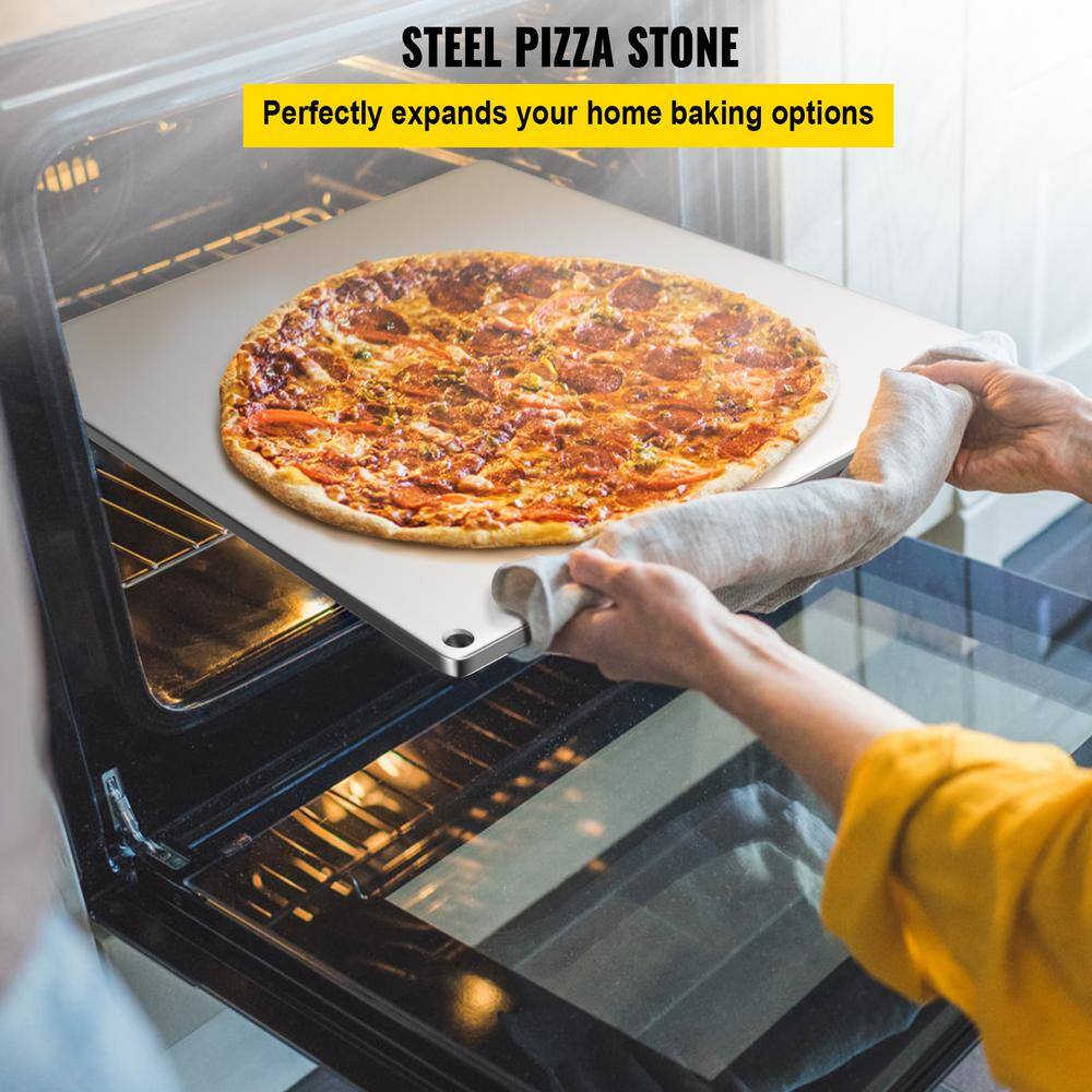 VEVOR Pizza Stone 14.2 in. x 20 in. x 0.2 in. Steel Pizza Plate 20x Higher Conductivity Pizza Pan for Indoor & Outdoor, Silver