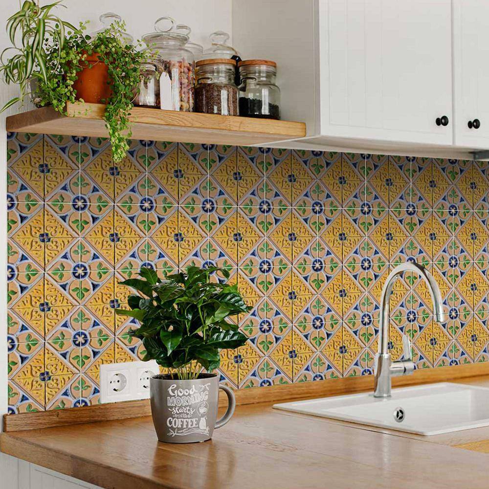None Green/Blue/Yellow H11 8 in. x 8 in.Vinyl Peel and Stick Tile (24 Tiles, 10.67 sq.ft./pack)