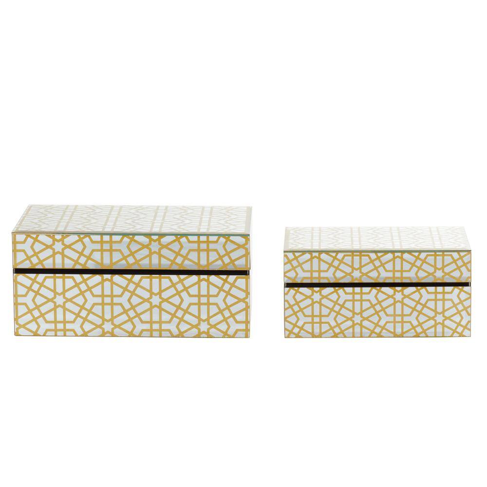 CosmoLiving by Cosmopolitan Gold Wood Geometric Hinged Lid Jewelry Box (Set of 2)