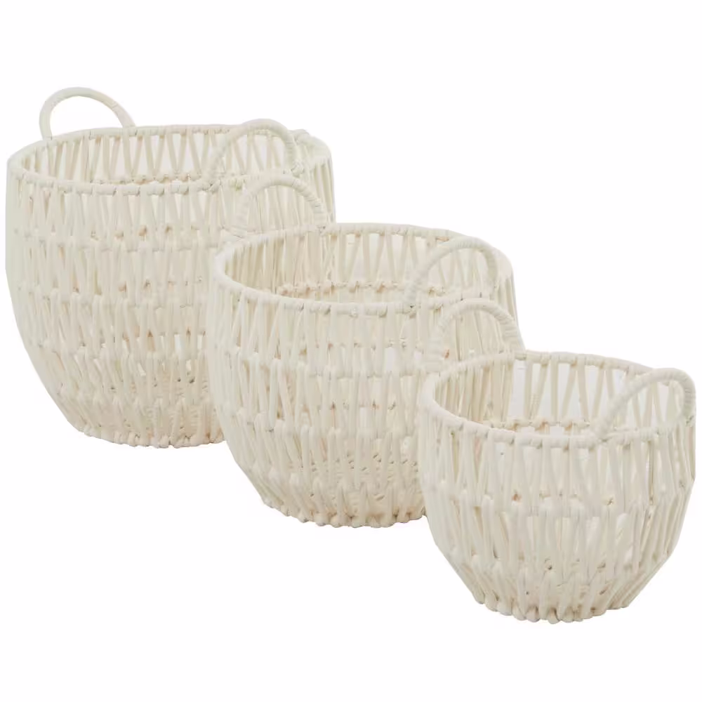 Litton Lane Cotton Handmade Storage Basket with Handles (Set of 3)
