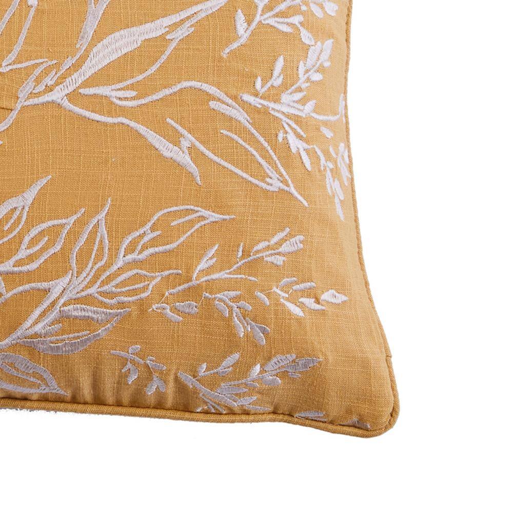 None Apolonia Yellow Floral Embroired 18 in. x 14 in. Throw Pillow