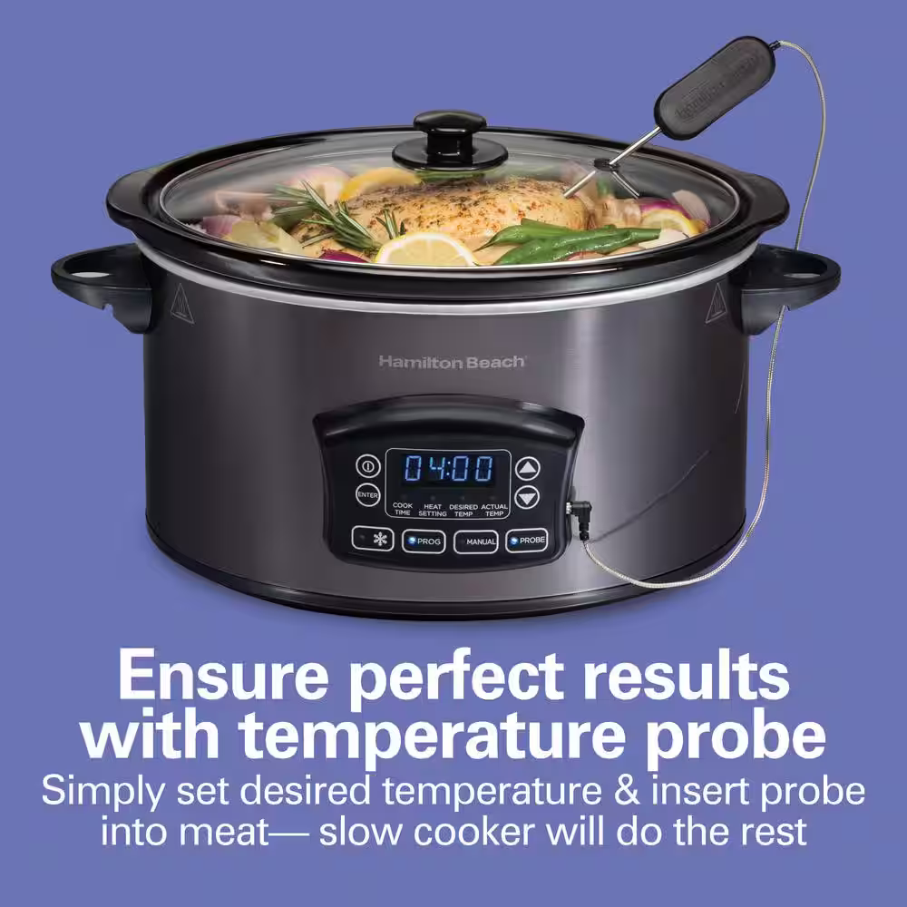 Hamilton Beach 6 qt. Gray Programmable Slow Cooker with Defrost and Temperature Probe