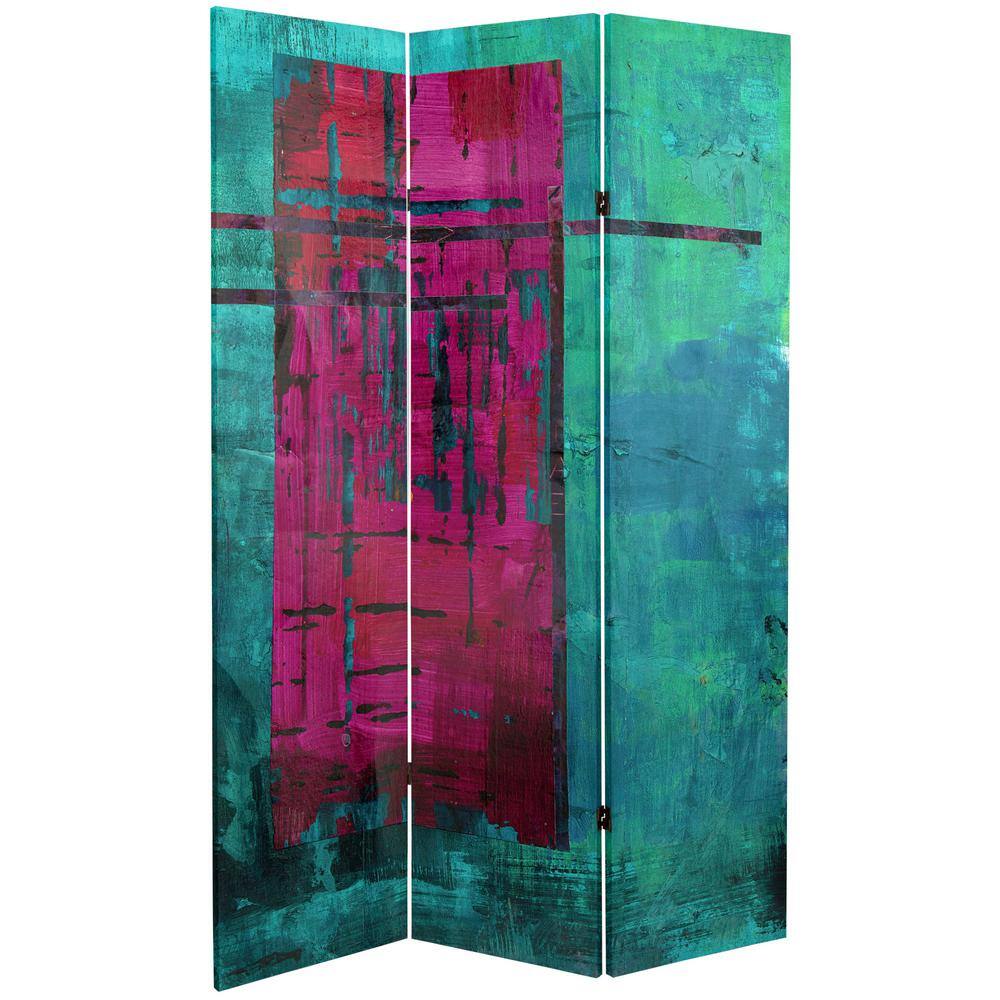 Oriental Furniture 6 ft. Magenta Printed 3-Panel Room Divider