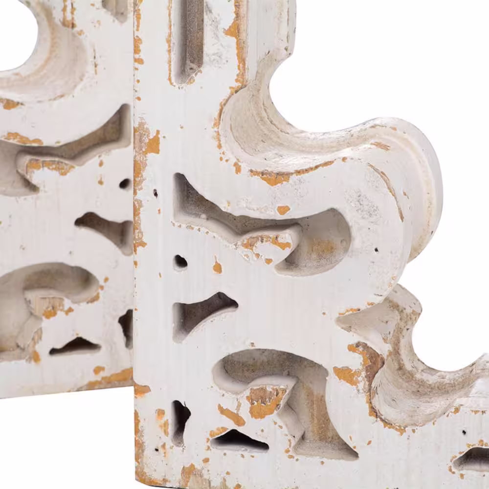 None Distressed White Wood Kawan Unthemed Bookends (Set of 2)