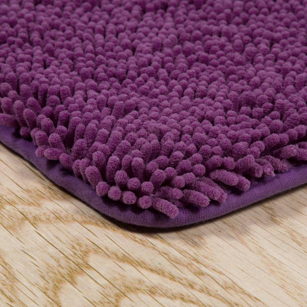 Lavish Home 2-Piece Memory Foam Shag Bath Mat Set in Purple