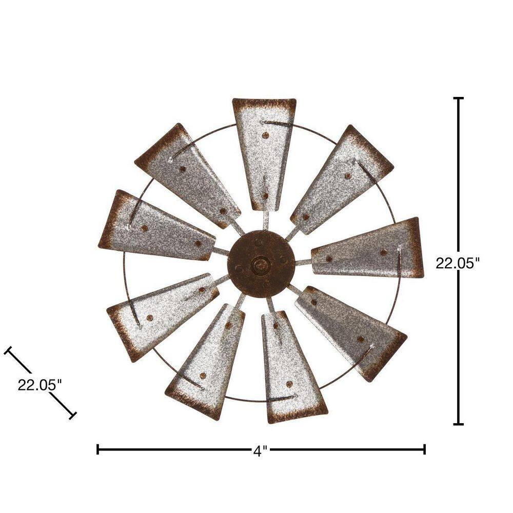 Glitzhome 22.05 in. D Farmhouse Metal Galvanized Wind Spinner Wall Dcor