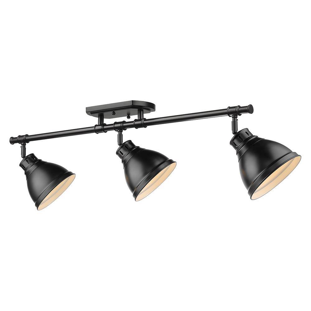 Golden Lighting Duncan Collection 3-Light Black Semi-Flush Mount with Matte Black Shade
