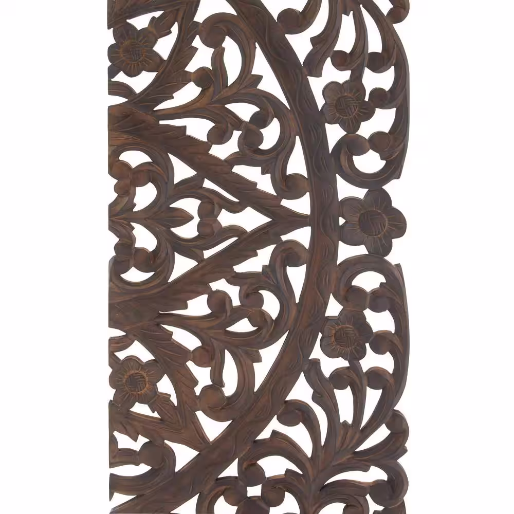 Litton Lane Wood Brown Handmade Intricately Carved Floral Wall Decor with Mandala Design (Set of 3)