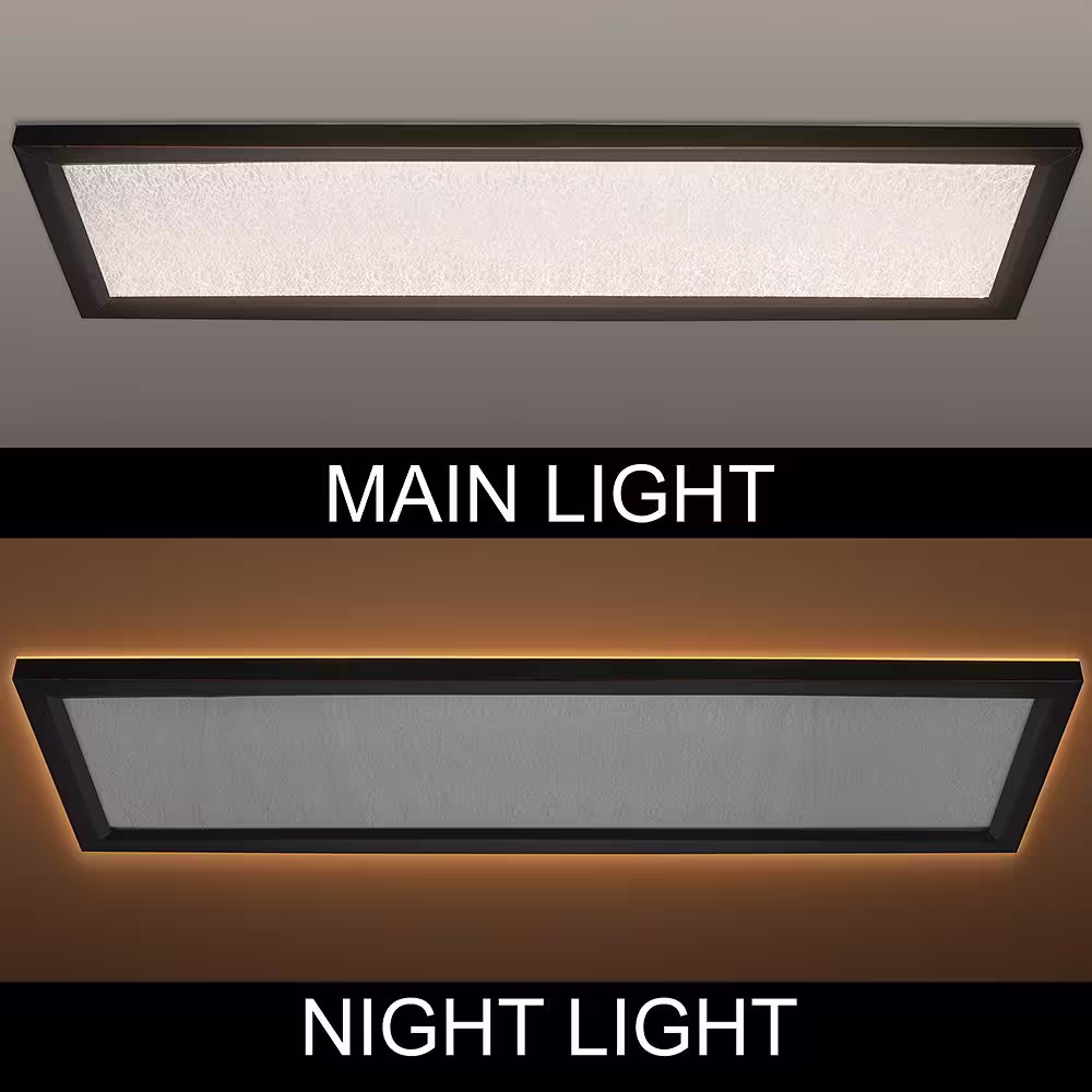 Commercial Electric 48 in. x 15 in. Low Profile Oil Rubbed Bronze Color Selectable LED Flush Mount with Night Light & Crackle Lens (4-Pack)