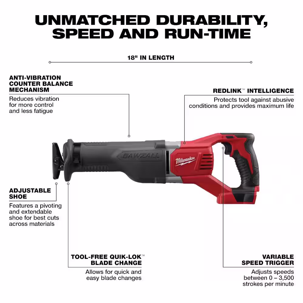 Milwaukee M18 18V Lithium-Ion Cordless SAWZALL Reciprocating Saw with M18 Starter Kit (1) 5.0Ah Battery and Charger