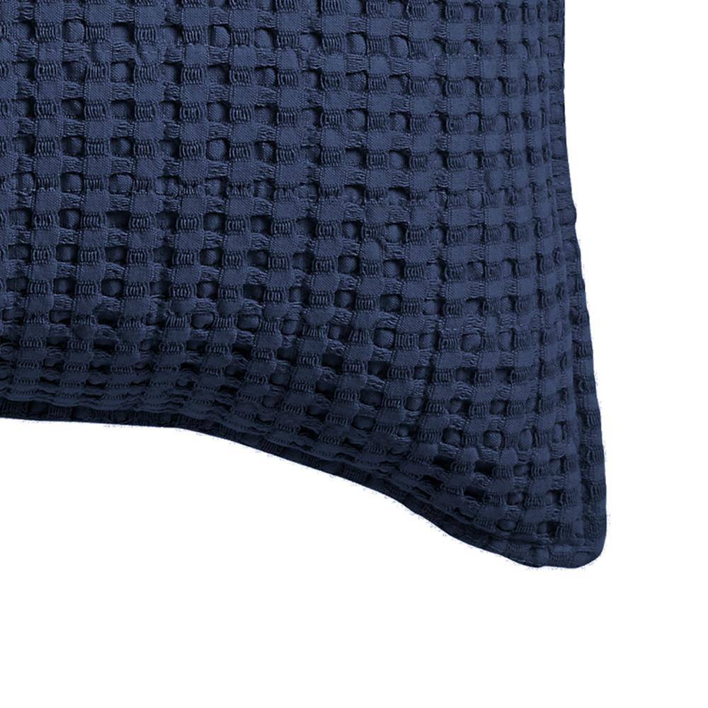 None Mills Waffle Navy 20 in. x 20 in. Throw Pillow