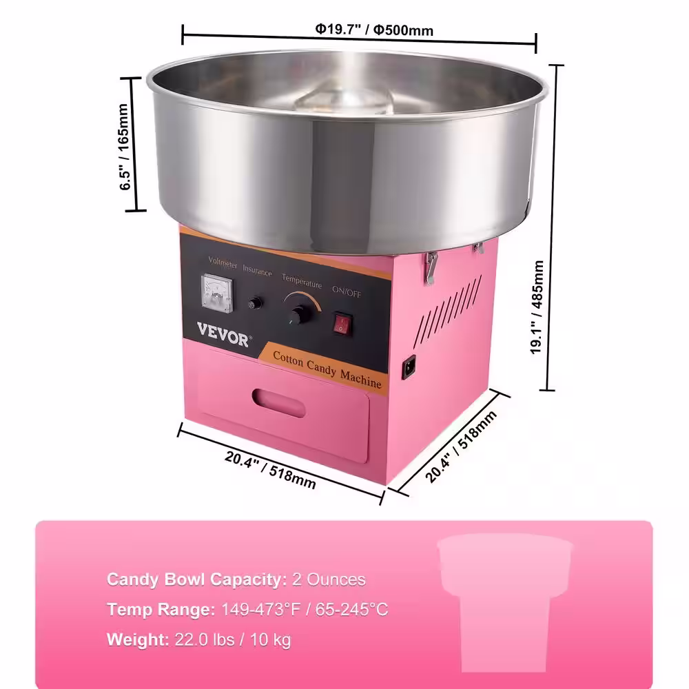 VEVOR Electric Cotton Candy Machine 1000 W Commercial Floss Maker with Stainless Steel Bowl, Sugar Scoop and Drawer