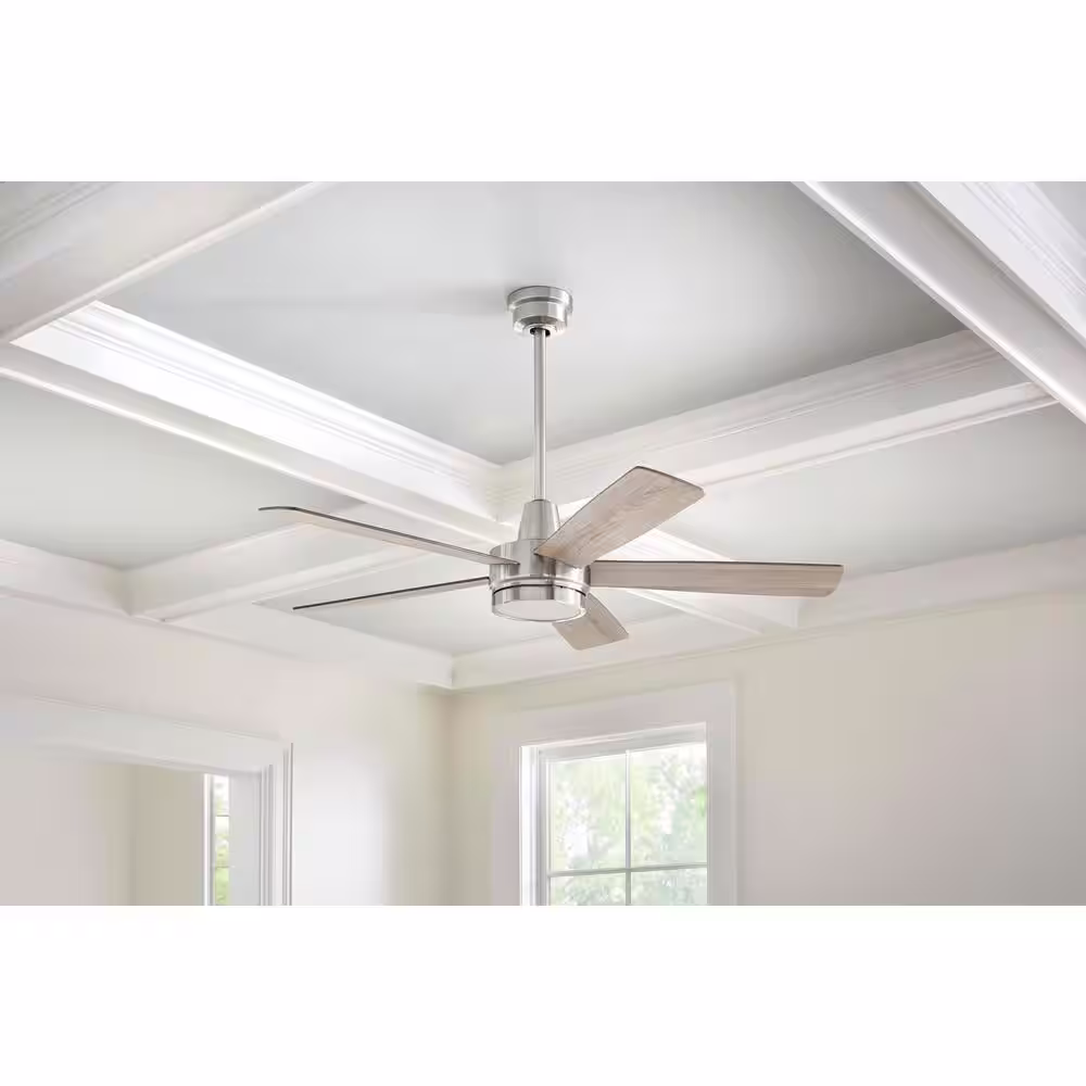 Hampton Bay Fanelee 54 in. White Color Changing Brushed Nickel Smart Hubspace Ceiling Fan with Remote and Google Nest Mini Chalk