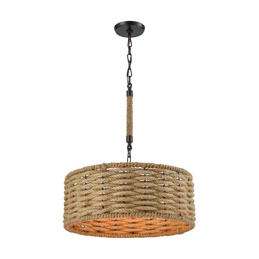 Titan Lighting Weaverton 3-Light Oil Rubbed Bronze Chandelier With Wrapped Rope Shade