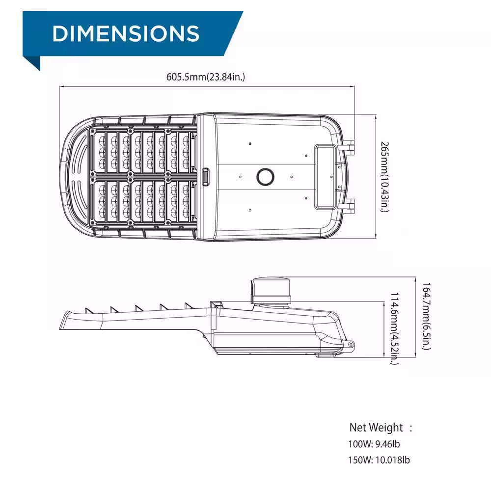 Viribright 250-Watt Equivalent Integrated LED Brushed Nickel Weather Resistant Roadway Area Light, 5000K