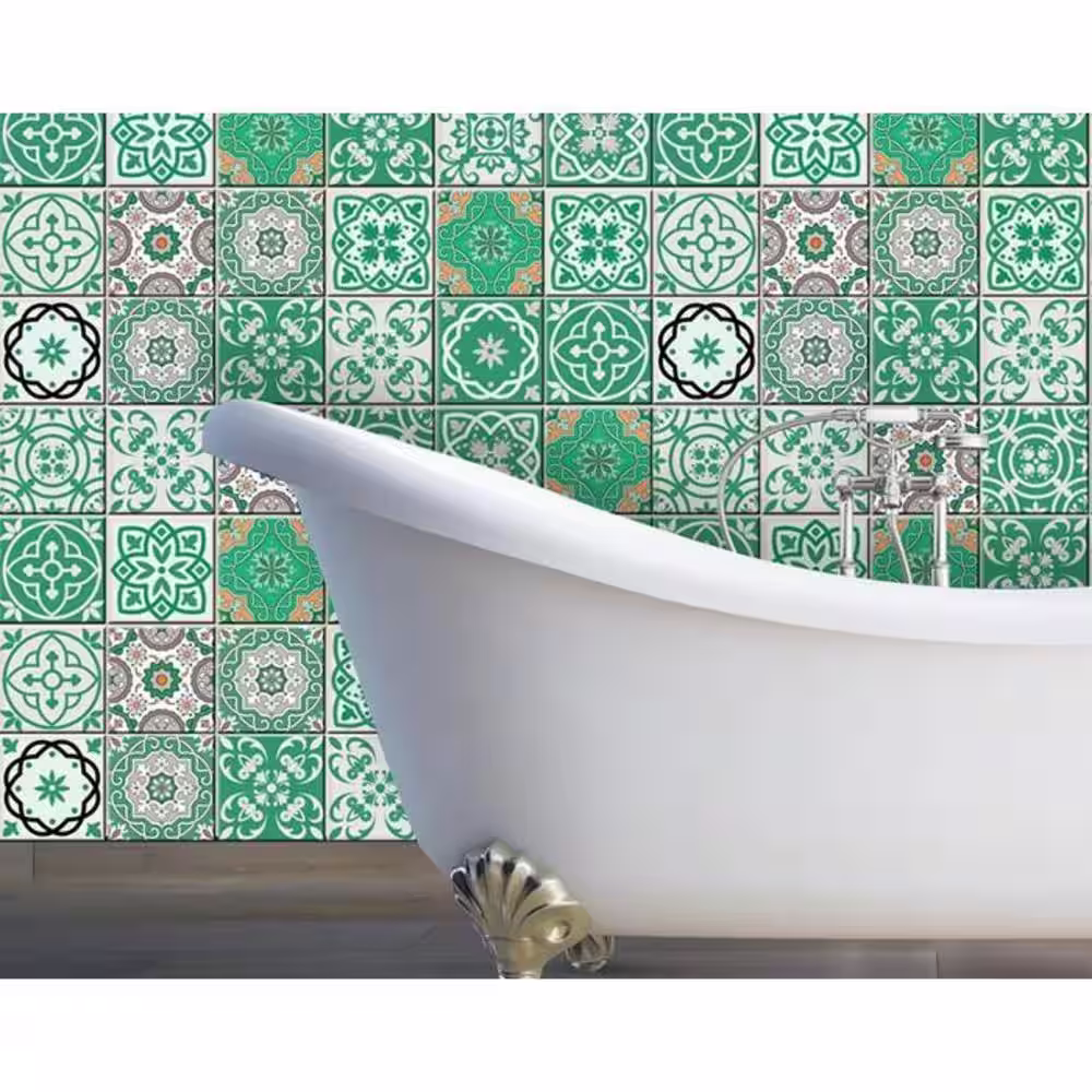 HomeRoots Amelia Green 4 in. x 4 in. Vinyl Peel and Stick Tile (2.67 sq. ft./Pack)