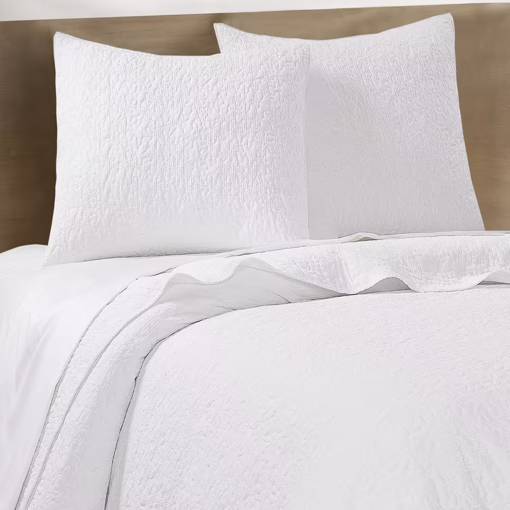 None Emory White 2-Piece Waffle Jacquard Scroll Leaf Quilted Microfiber Euro Sham (Set of 2)