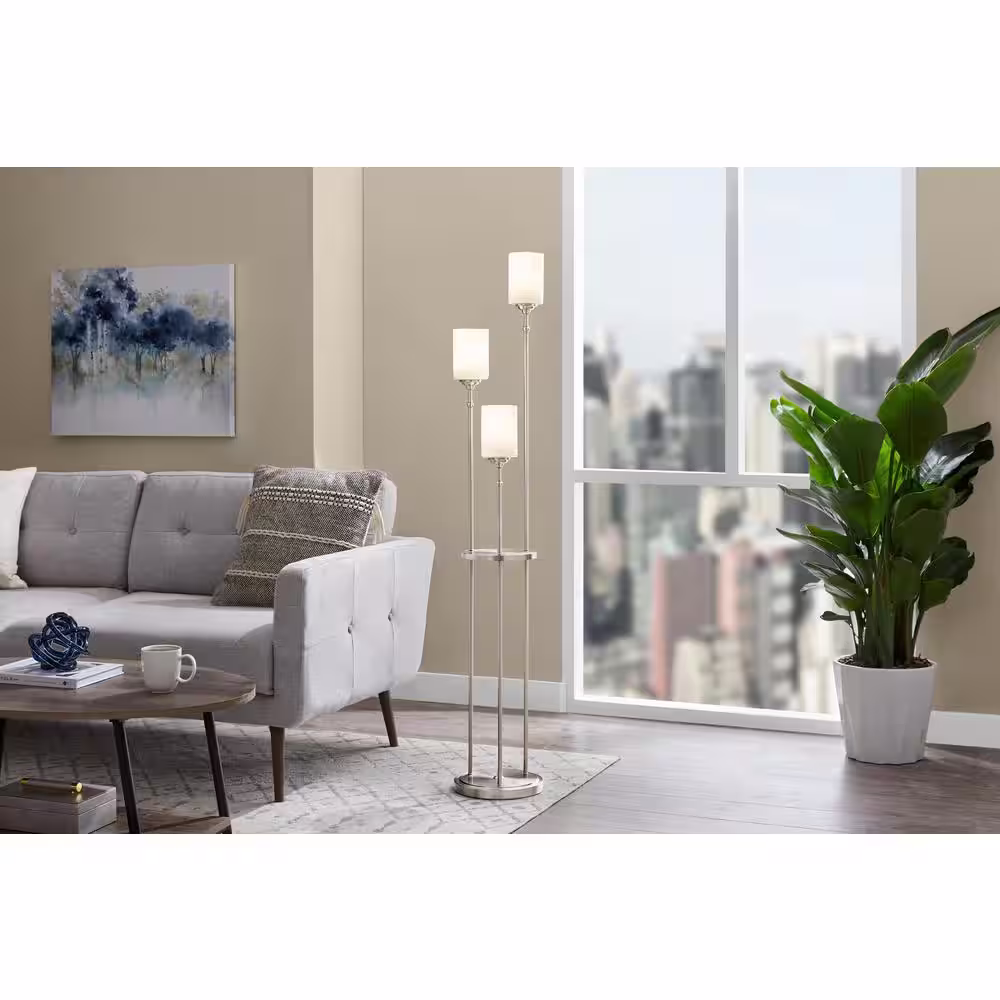 Hampton Bay Ayelen 59 in. Brushed Nickel Floor Lamp with Frosted Glass Shade
