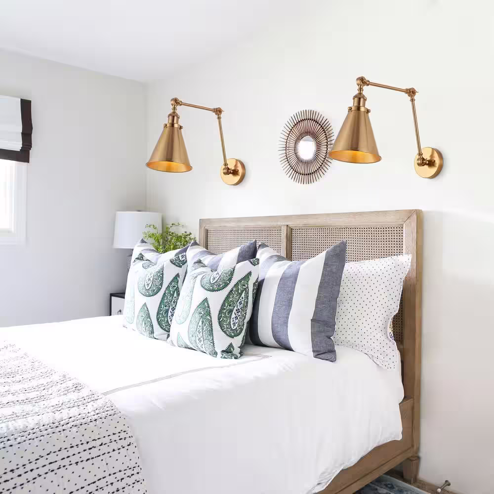 JONATHAN Y Rover 7 in. Brass Gold Adjustable Classic Glam Arm Metal LED Wall Sconce (Set of 2)