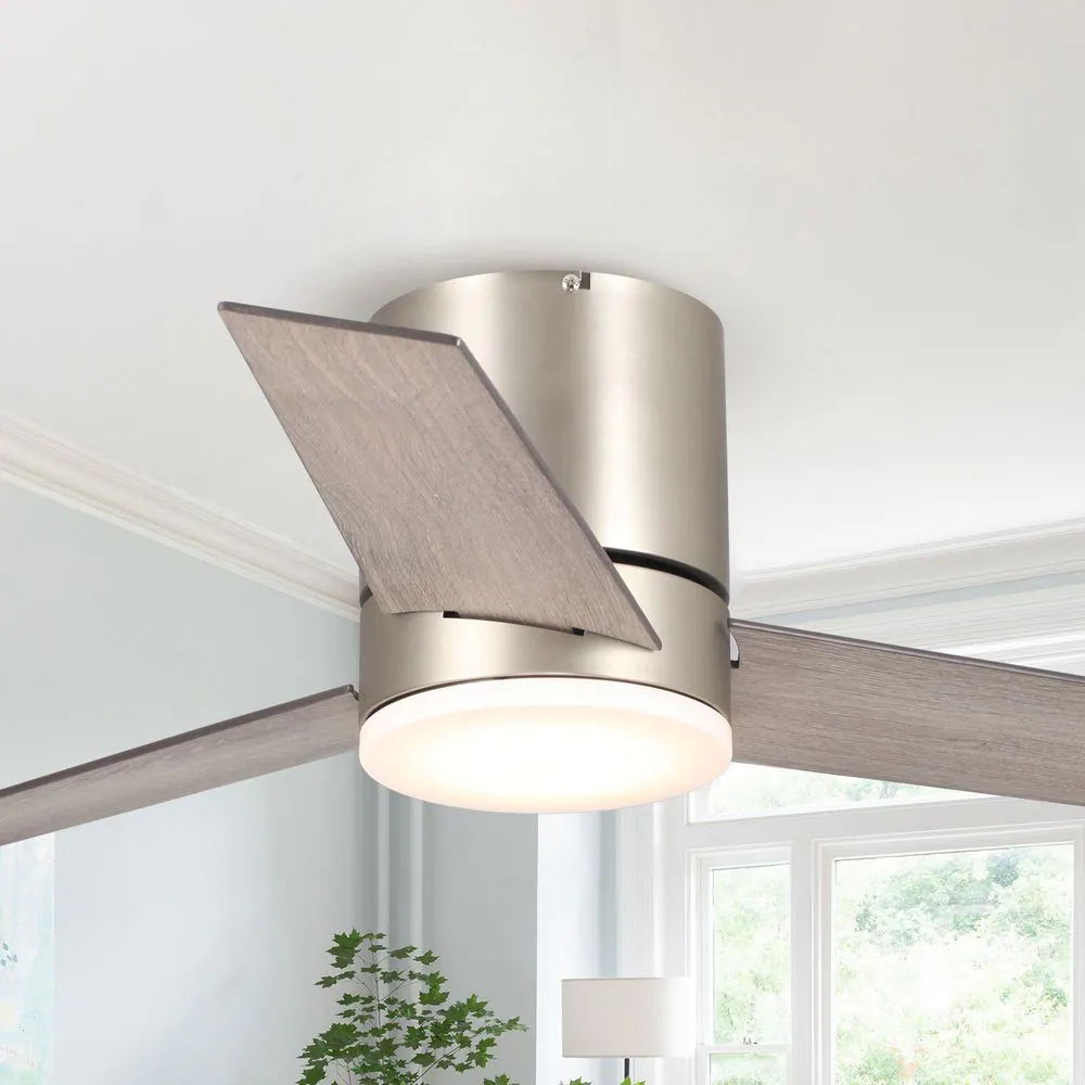 Parrot Uncle Darosa 48 in. LED Nickel 3-Blade Flush Mount Ceiling Fan with Remote Control and Light