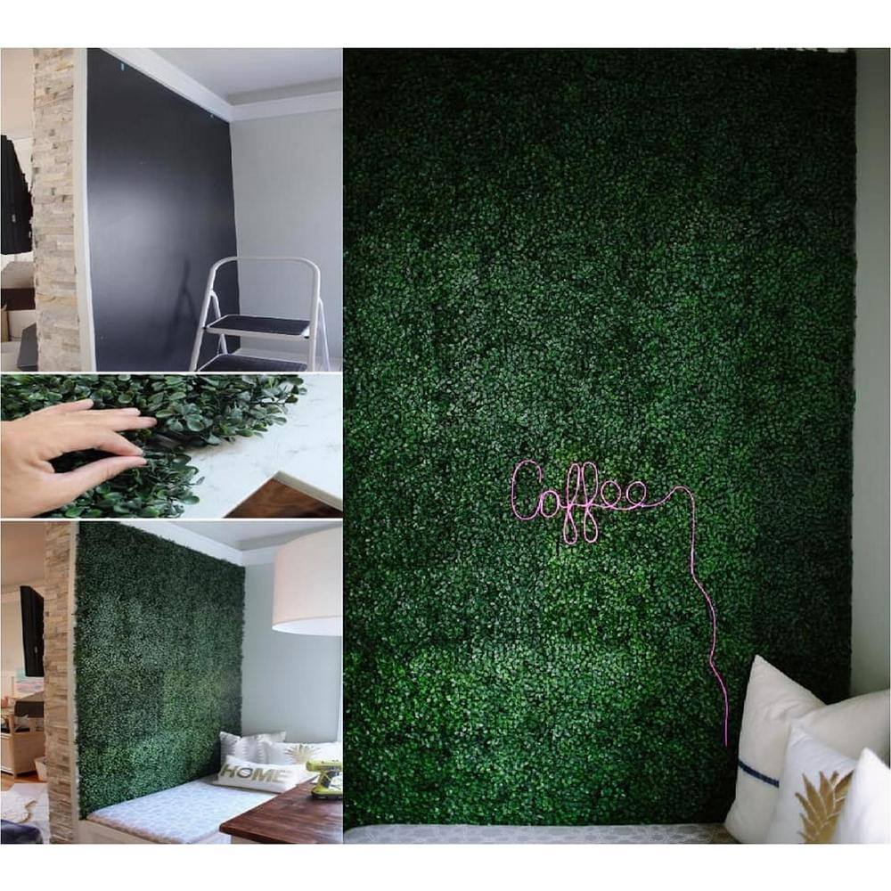 Ejoy 20 in. x 20 in. Dark Green Artificial Boxwood Hedge Privacy Screen Mat Indoor and Outdoor Wall Decor (Set of 4/Piece)