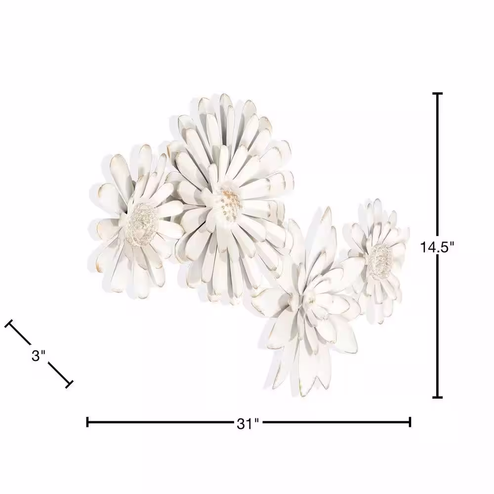 Habitat 14.5 in. x 31 in. Mambas White Floral Chain Metal Wall Art