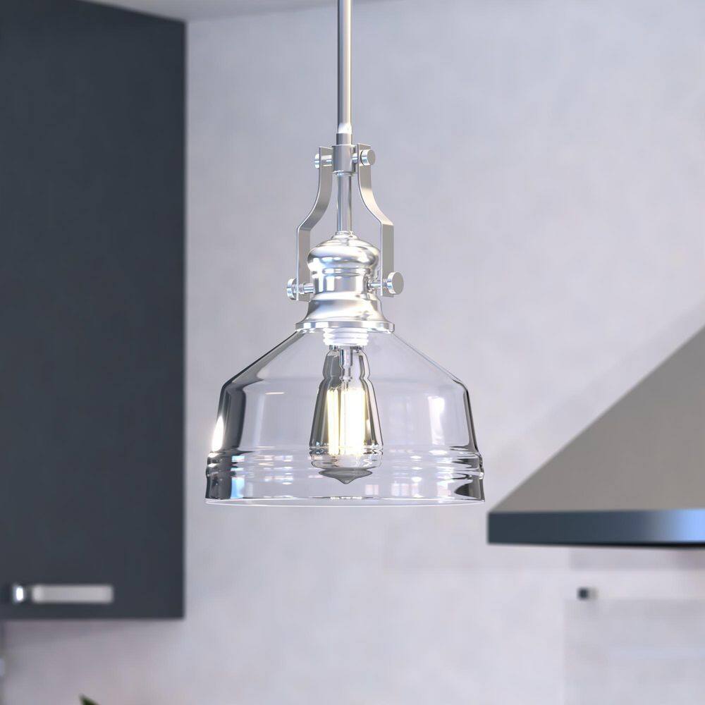 VAXCEL Beloit Satin Nickel Farmhouse Mini Pendant Ceiling Light Clear Glass