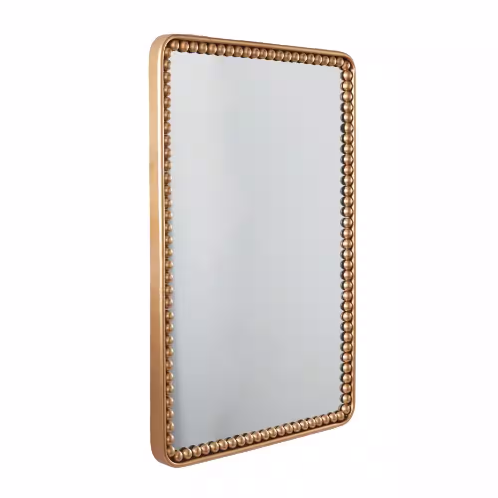 Litton Lane 36 in. x 24 in. Rectangle Framed Gold Wall Mirror with Beaded Detailing