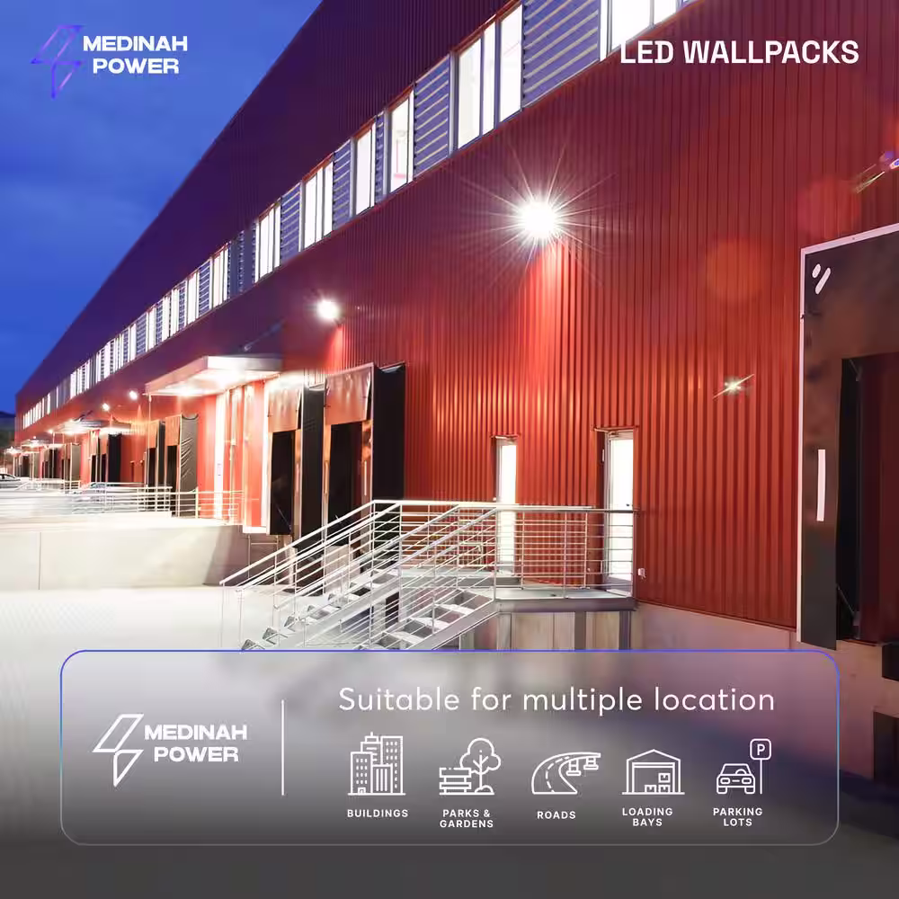 MEDINAH POWER 400-Watt Equivalent Integrated LED Outdoor Bronze Wallpack Light, 16000 Lumens, 4000K Bright white light, Dusk-to-Dawn