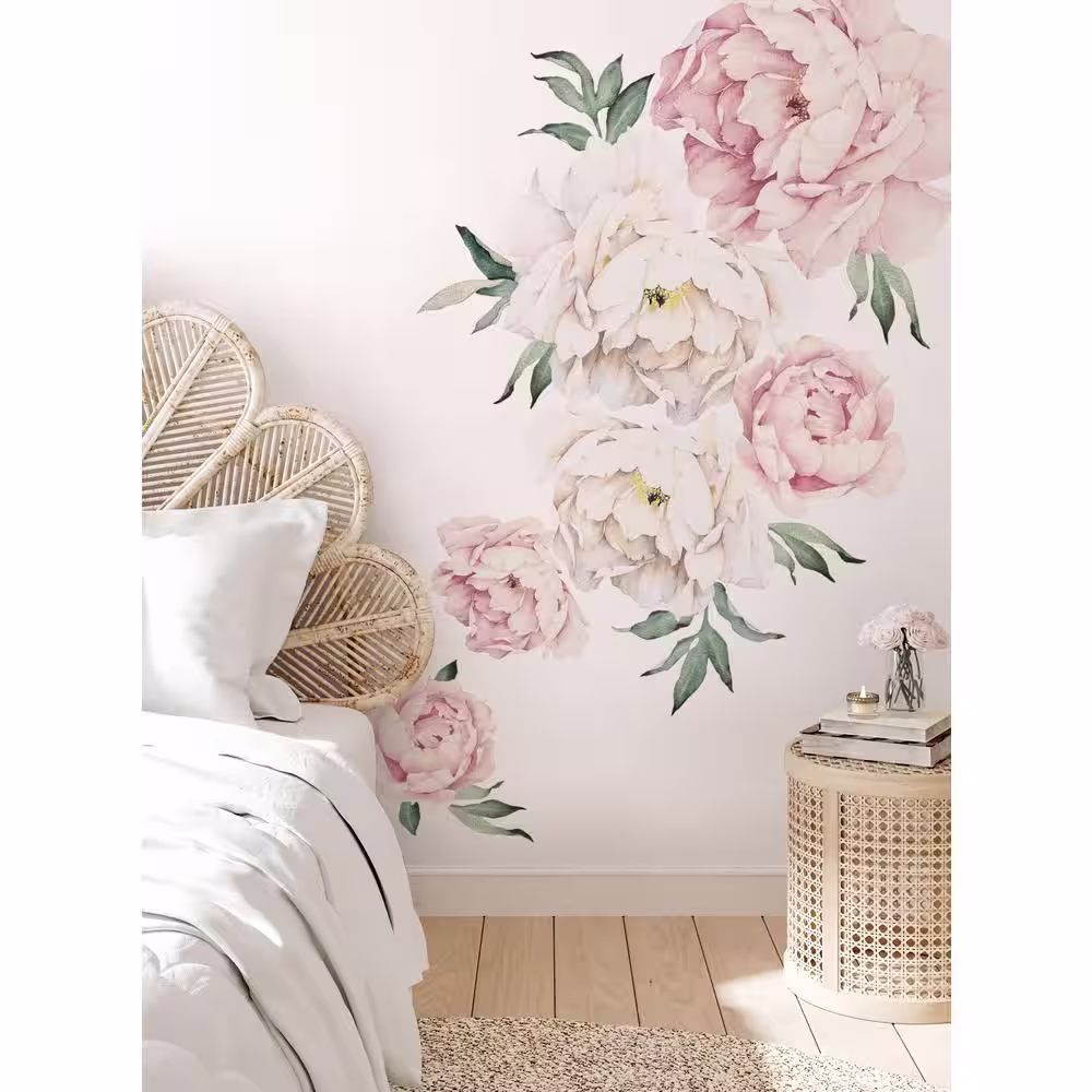 None Blushing Peonies Vinyl Wall Sticker Set of 6 Flowers Wall Mural