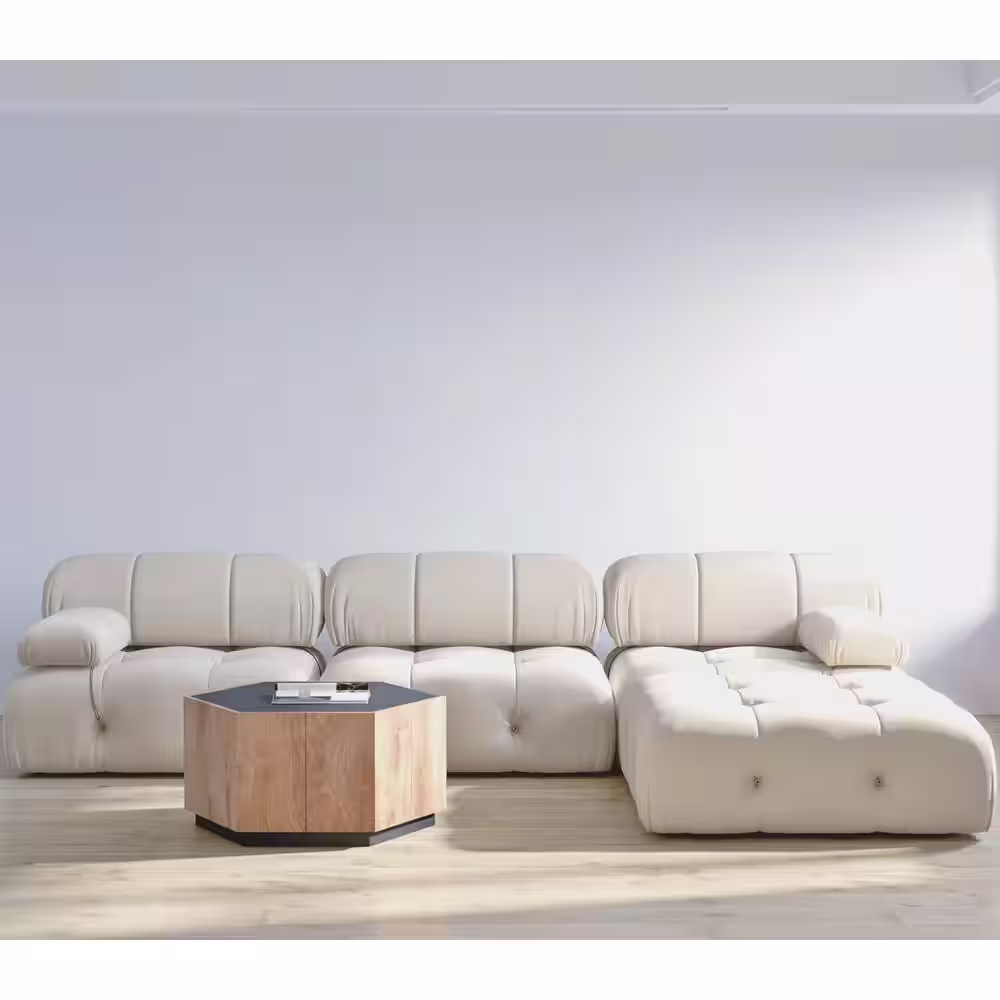 Magic Home 103.95 in. Convertible Modular Velvet Rectangular Sectional Sofa with Ottomans in Beige