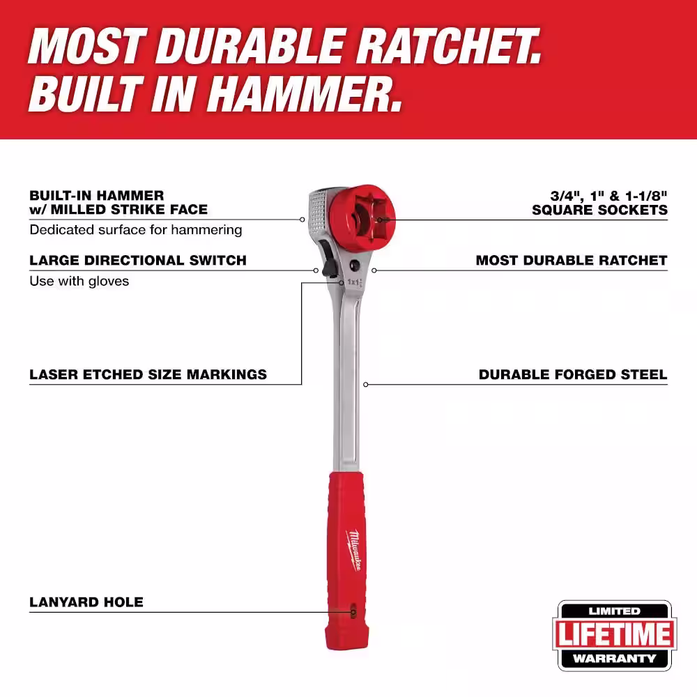 Milwaukee Lineman's High Leverage Ratcheting Wrench with Milled Strike Face