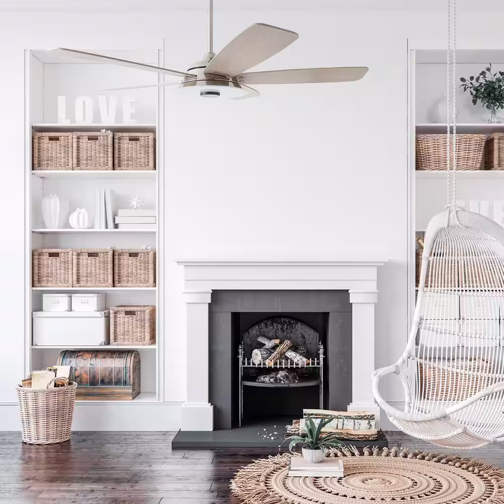 CARRO Hardley 56 in. Integrated LED Indoor/Outdoor Nickel Smart Ceiling Fan with Light and Remote, Works w/Alexa/Google Home