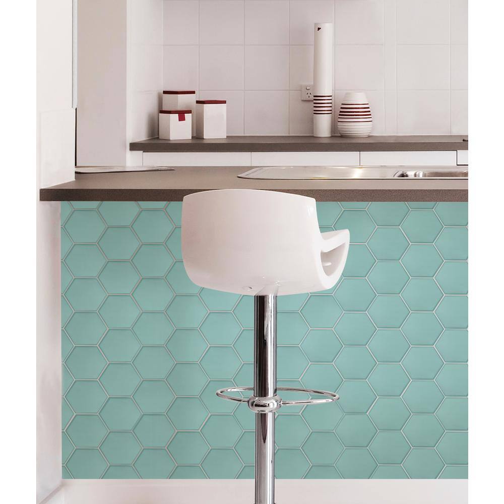 WallPOPs Blue Hex Wall Applique Peel and Stick Backsplash Tiles