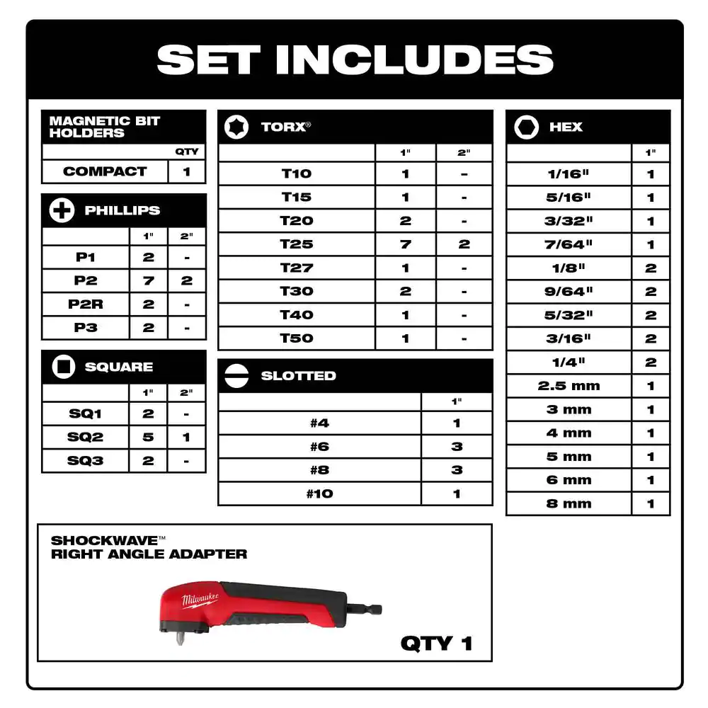 Milwaukee SHOCKWAVE Impact-Duty Alloy Steel Screw Driver Bit Set (72-Piece) with Right Angle Drill Adapter
