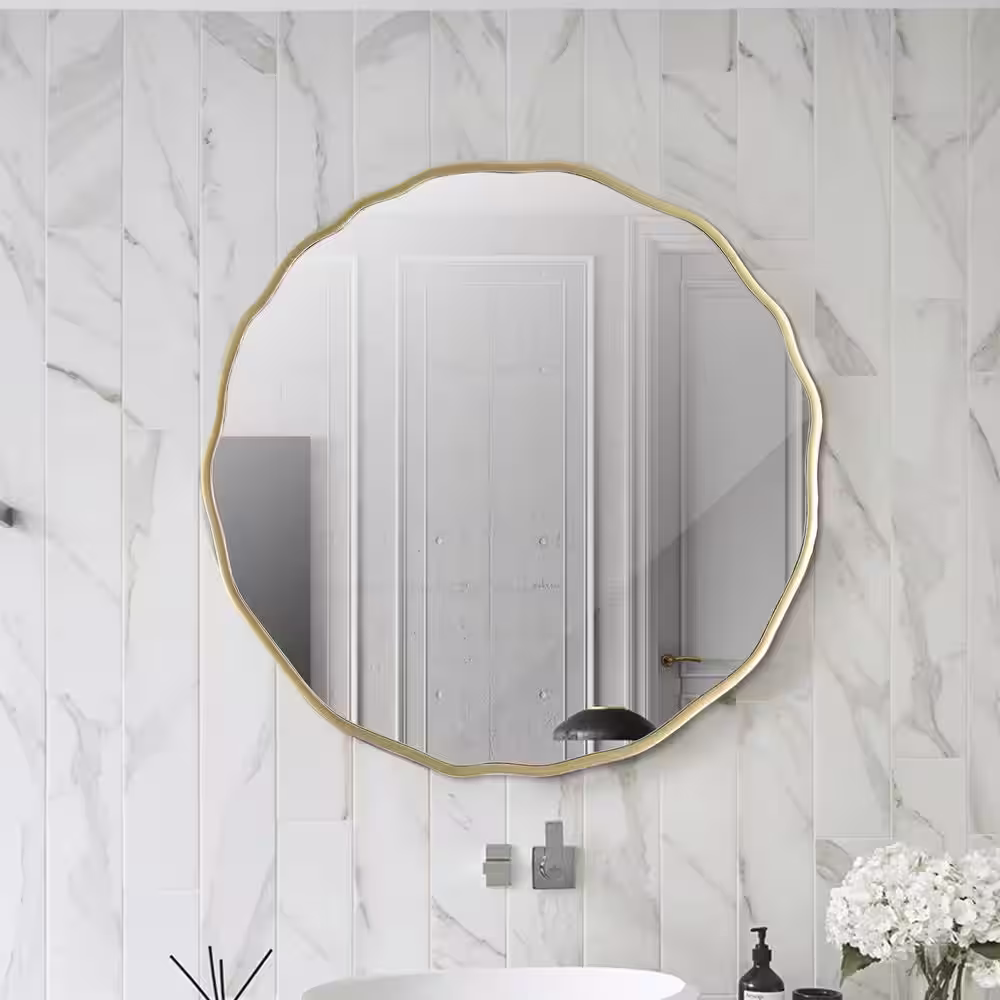 Edvivi Elise 24 in. W x 24 in. H Gold Wavy Rounded Metal Framed Accent Mirror