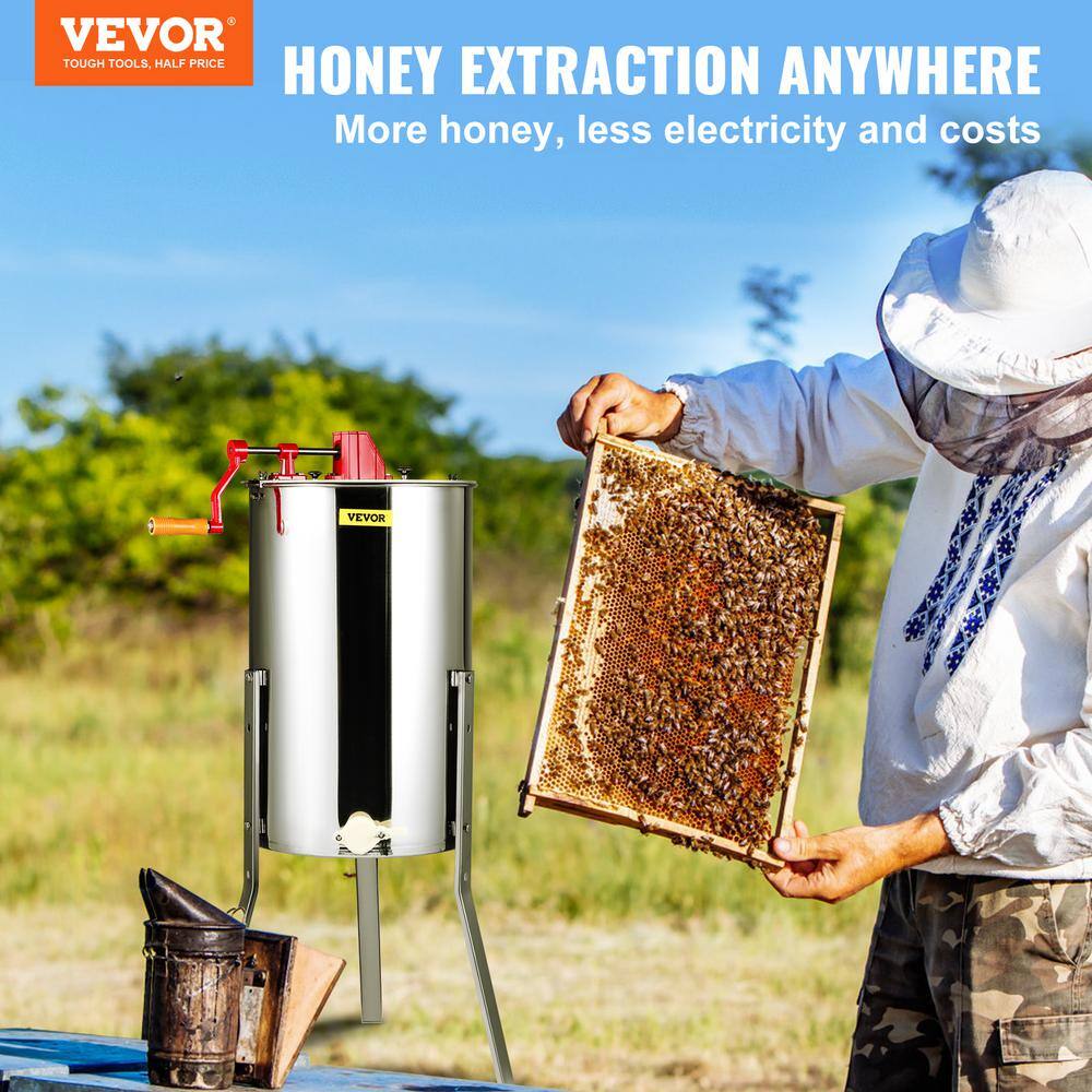 VEVOR Honey Extractor 2/4 Frame Stainless Steel Manual Beekeeping Extraction with Transparent Lid Honeycomb Drum Spinner