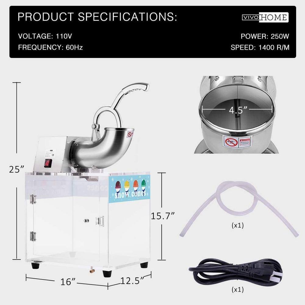 VIVOHOME 140 oz. 440lbs/hr. Dual Blades Stainless Steel Snow Cone Machine with Acrylic Box