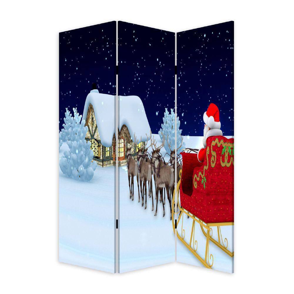 Benjara 72 in. Green Abstract Painted Christmas Tree 3-Panel Canvas Screen Room Divider