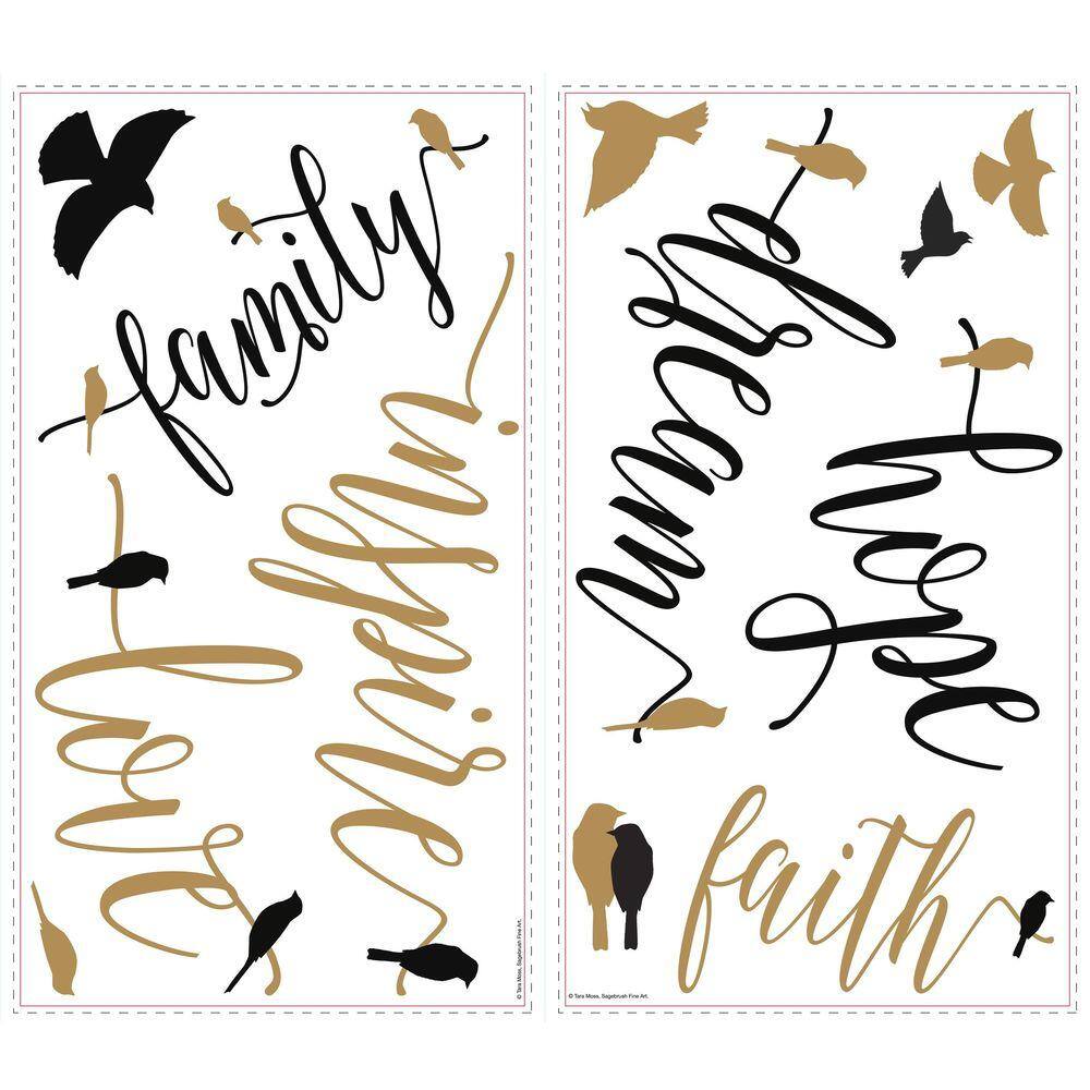 RoomMates 5 in. W x 11.5 in. H Inspirational Words with Birds 11-Piece Peel and Stick Wall Decal