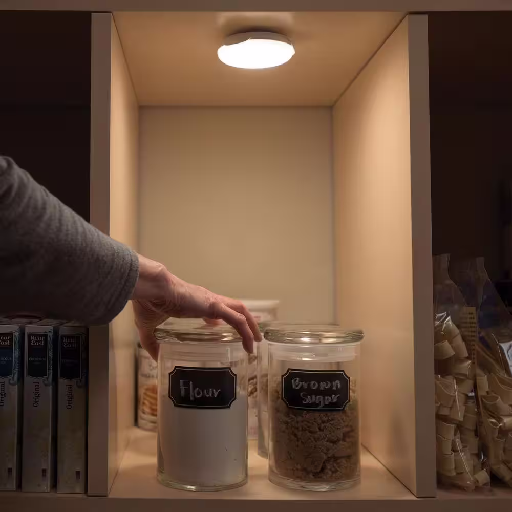 Mr Beams Indoor Battery Powered Motion Activated 30 Lumen LED Puck Light, White (2-Pack)