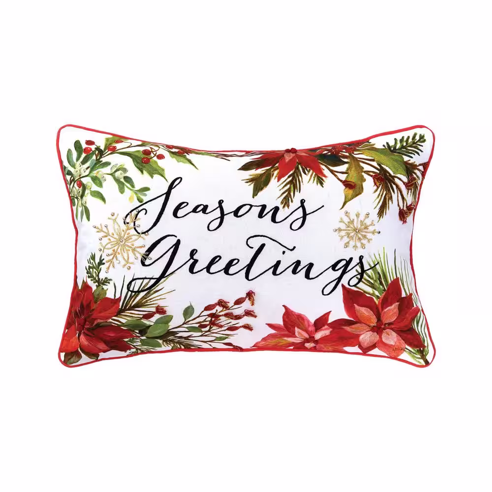 C&F Home Red Season's Greetings Poinsettias Christmas Throw Pillow