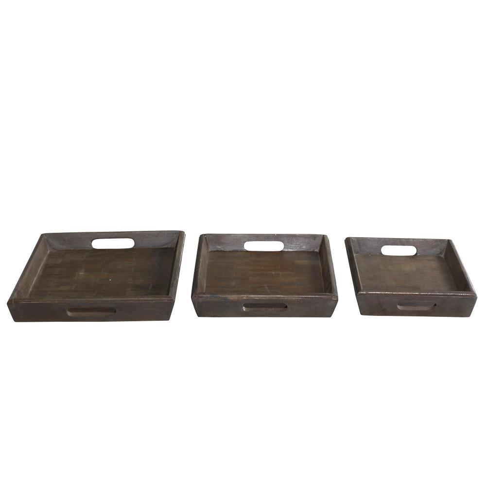 Litton Lane Brown Wood Contemporary Tray (Set of 3)